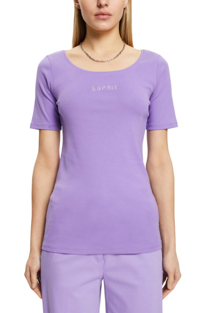 Esprit Jersey T-shirt met logo-strasapplicatie paars