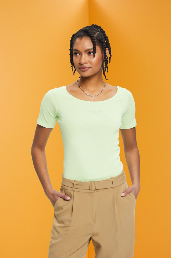 Esprit Jersey T-shirt met logo-strasapplicatie CITRUS Groen