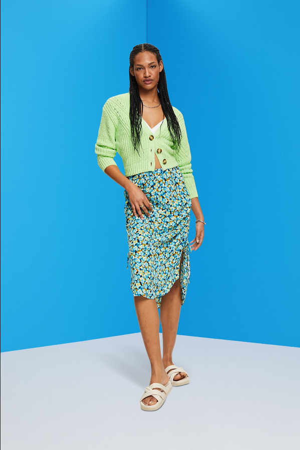 Esprit Midirok met bloemetjes en strikdetails TURQUOISE