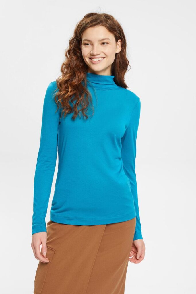 Esprit pull met opstaande kraag, TENCEL™ teal blue