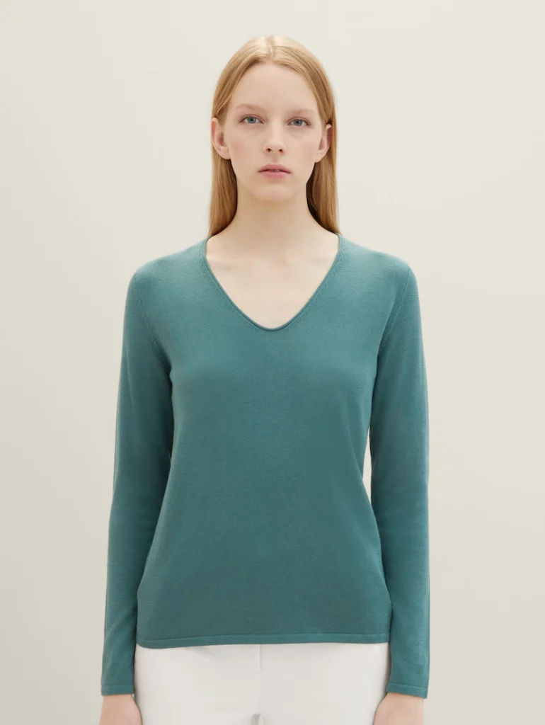 Tom Tailor sweater basic v-neck Sea Pine Green