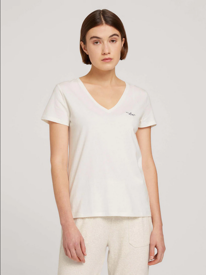 Tom Tailor T-Shirt met V-hals Gardenia white