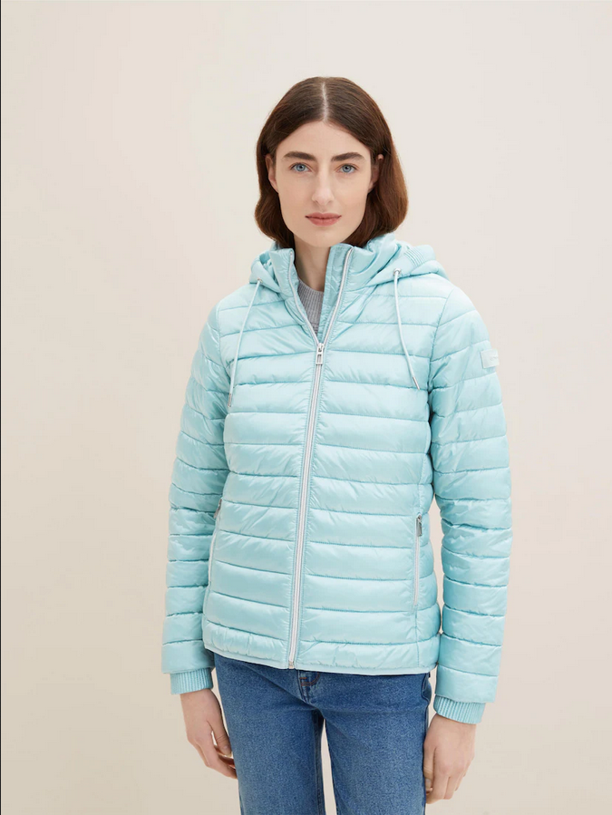 Tom Tailor licht jas puffer met kap dusty mint blauw