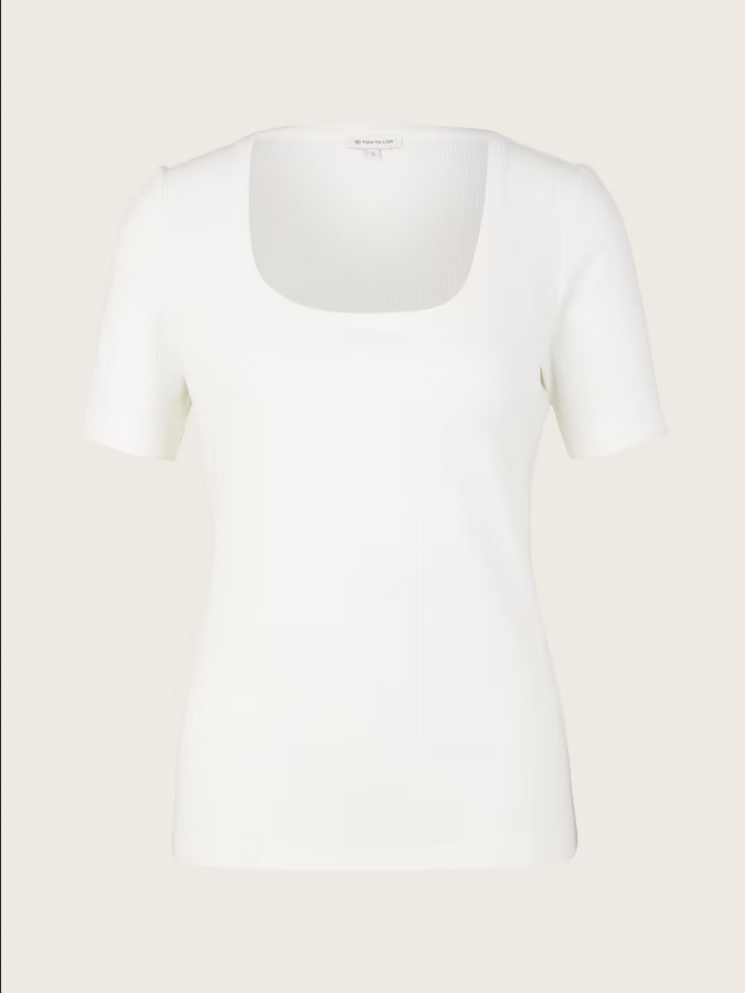 Tom Tailor T-Shirt caree neck Rib whisper white