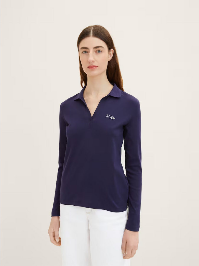 Tom Tailor Polo lange arm Atlantic Blue