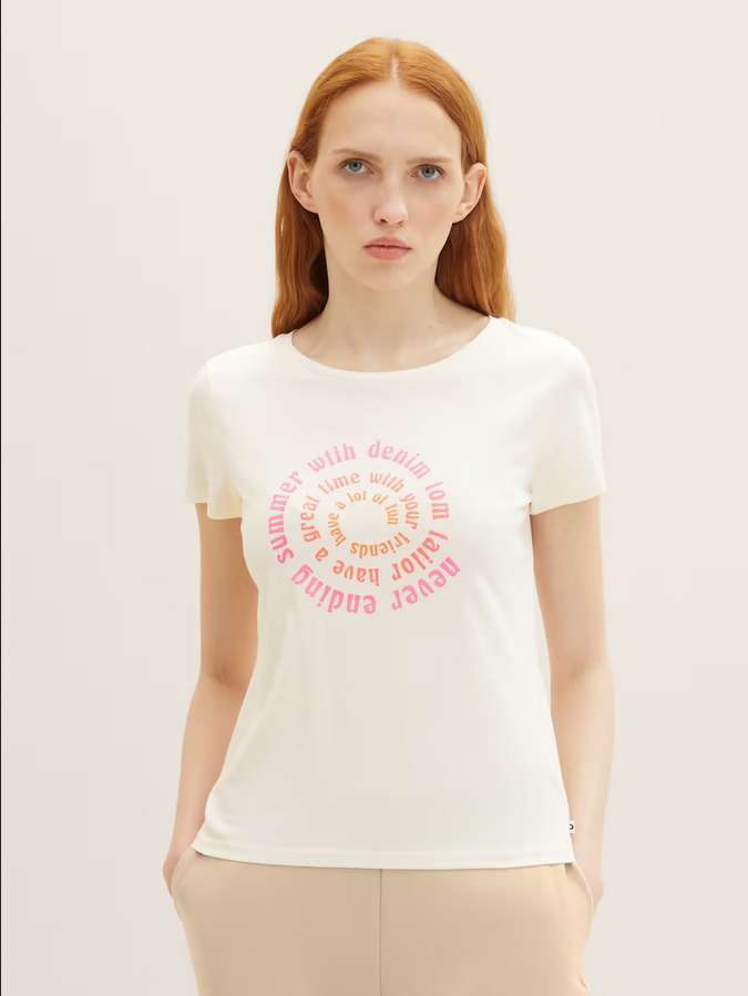 Tom Tailor T-Shirt met print Gardenia White