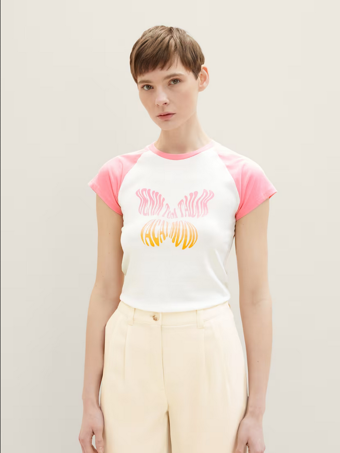 Tom Tailor T-Shirt dames met print Gardenia White