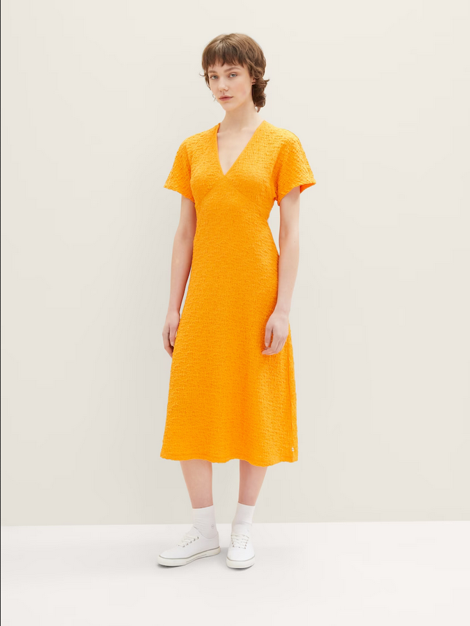 Tom Tailor midi kleed met structuur oranje