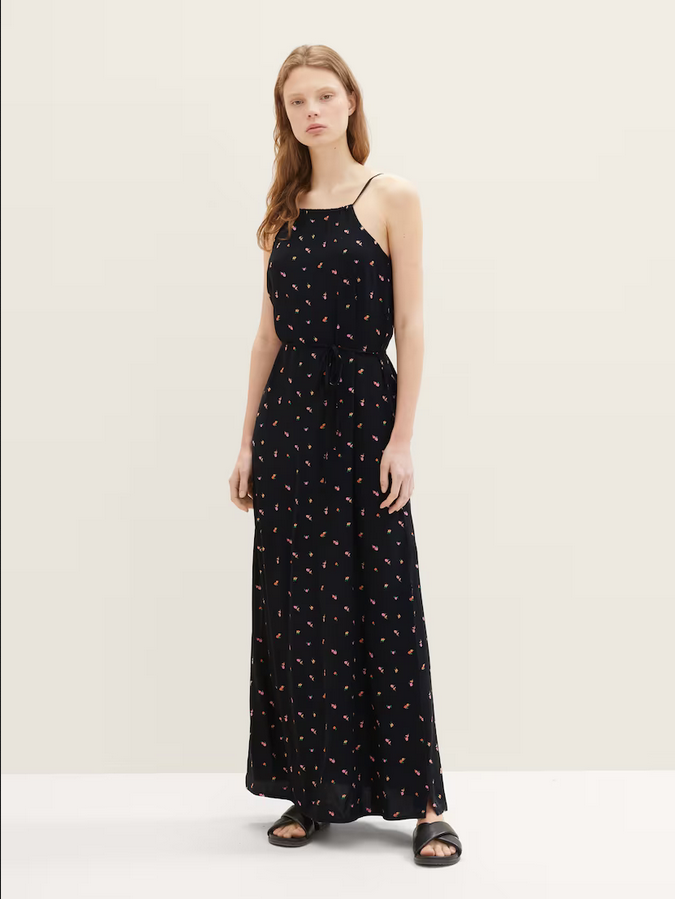 Tom Tailor American neckline maxi dress zwarte bloemenprint