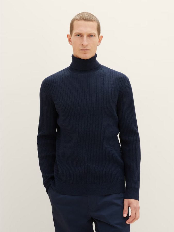 Tom Tailor cosy pull met rolkraag heren marine blauw