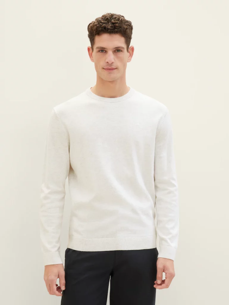 Tom Tailor pull heren basic crewneck beige