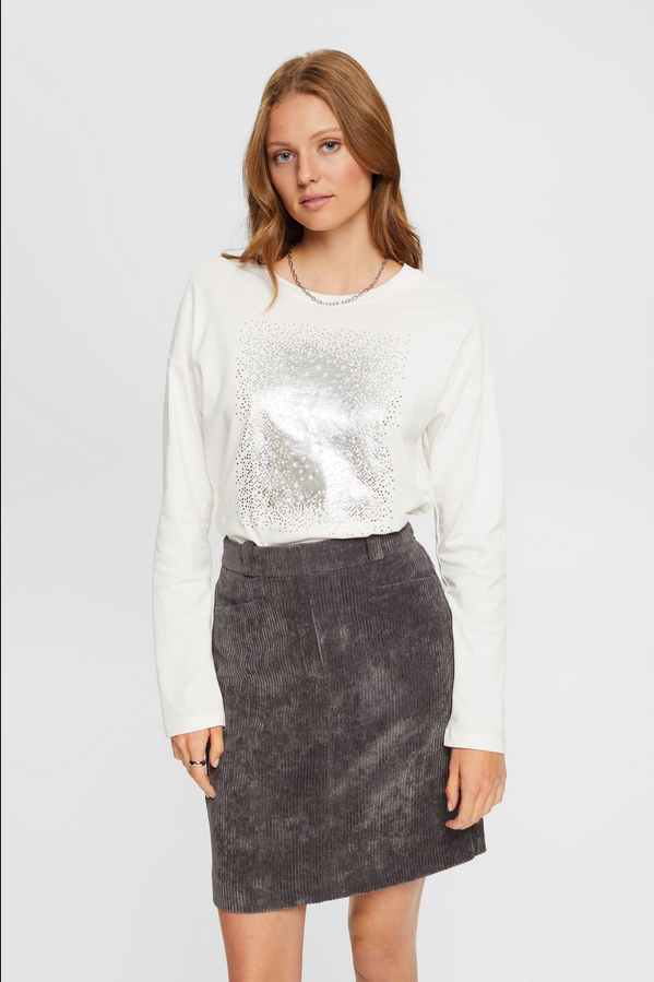 Esprit Metallic print T-Shirt lange mouw zilver