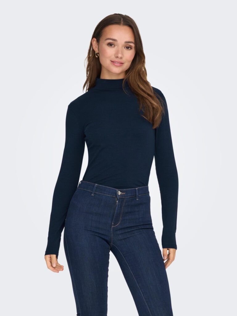 JDY AVA Lange mouw basic TURTLENECK T-Shirt blauw