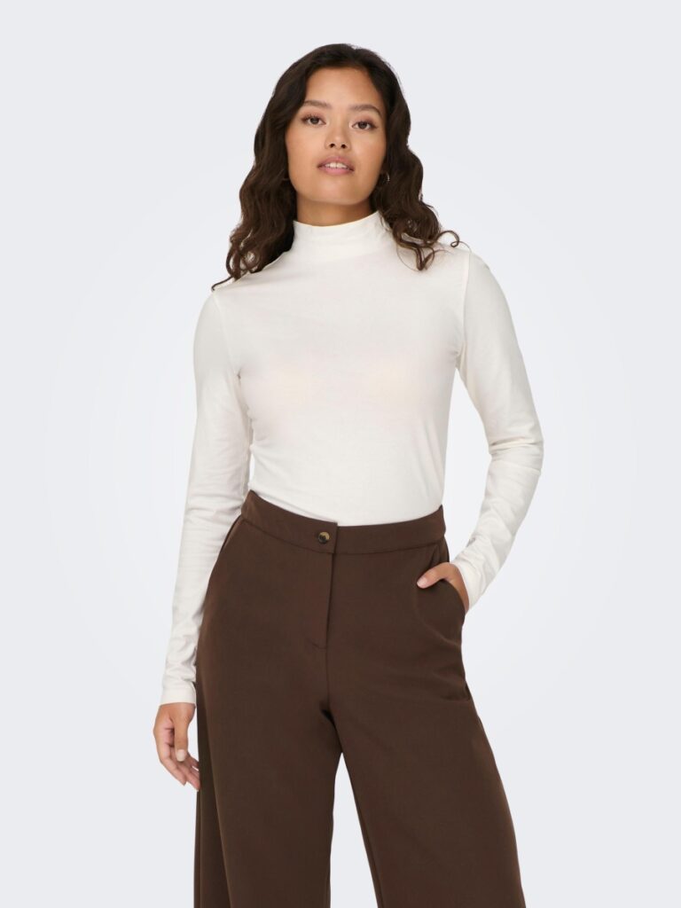 JDY AVA Lange mouw basic TURTLENECK T-Shirt wit