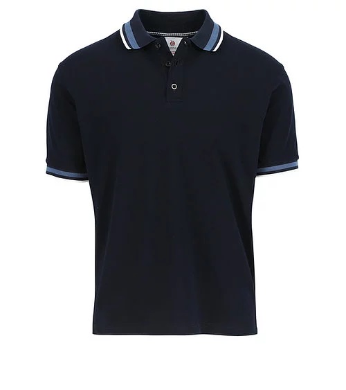 Polo heren - Premium Luxe - Detail mouwen en kraag blauw