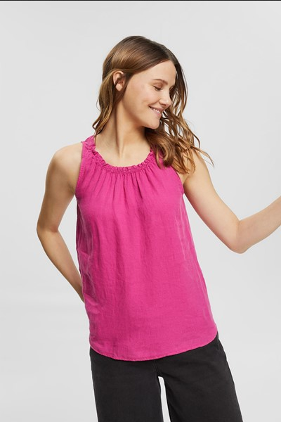 Esprit Top van 100% linnen fuchsia