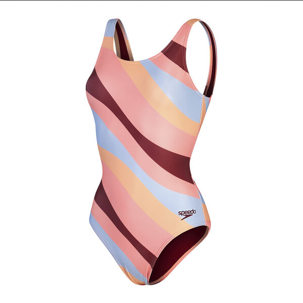 Speedo Eco allover print badpak dames rood-oranje