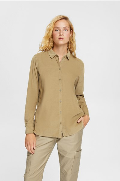 Esprit Overhemdblouse van fijn corduroy beige