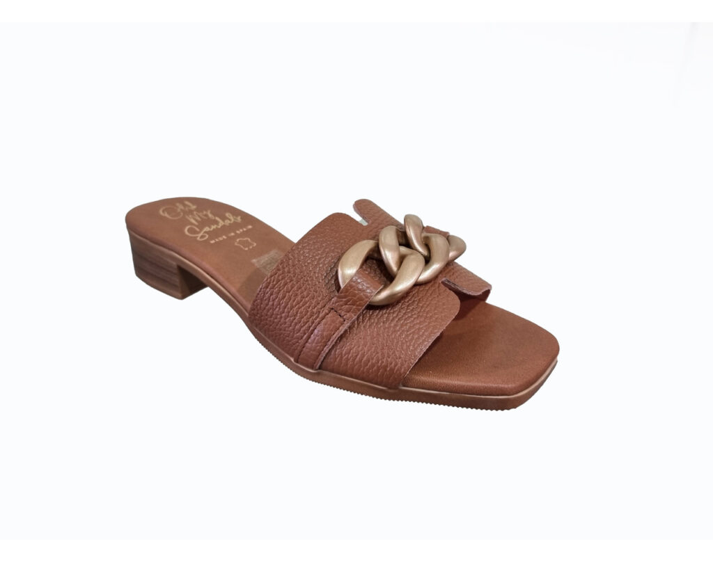 Oh My Sandals slipper met platte hak CAMEL