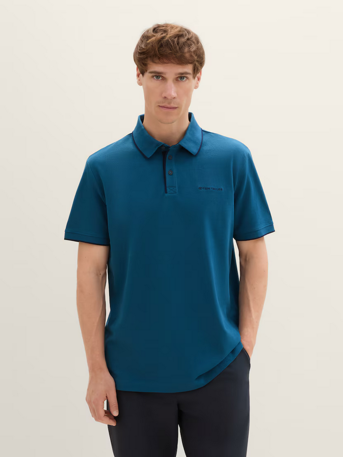 Tom Tailor Polo met Logo Print mos blauw