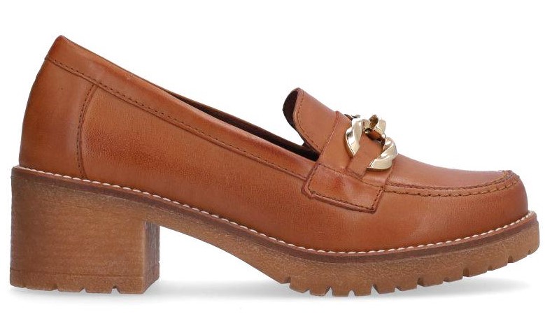 Pitillos loafer moccasin met hoge hak cognac