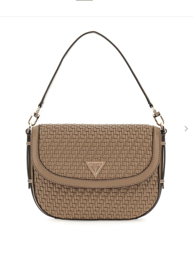 Guess Murielle Girlfriend mini schoudertas gevlochten taupe