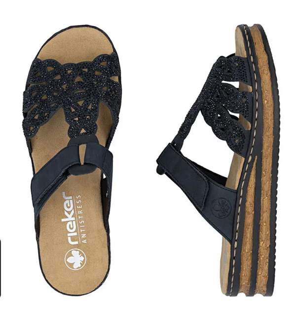 Rieker marineblauwe slipper met sleehak en klittenbandsluiting