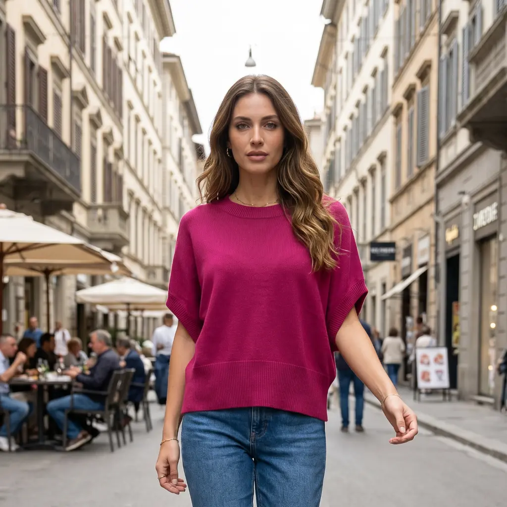 Just Woman by Matteo Budapest mouwloze trui magenta