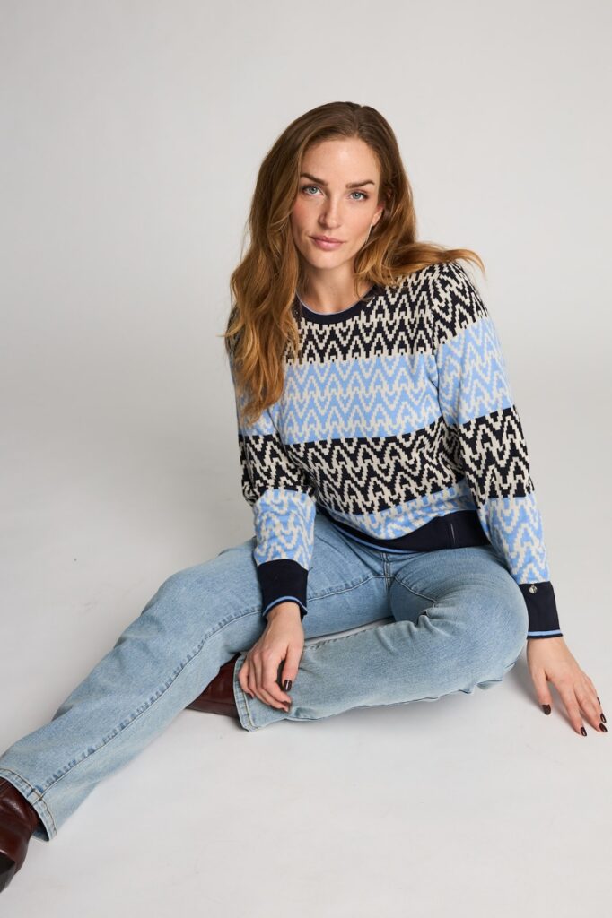 Micha pull jacquart gebreid blauw