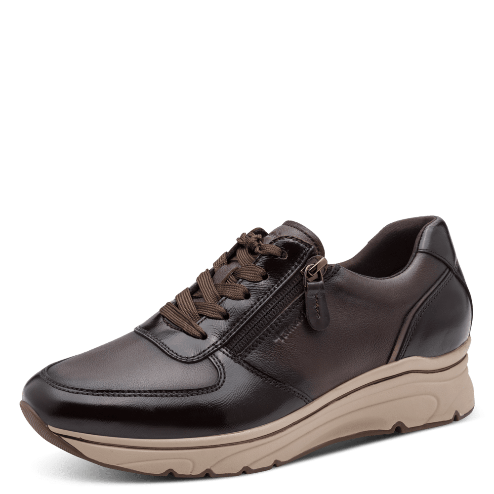 Tamaris sneaker donkerbruin leer met ritssluiting
