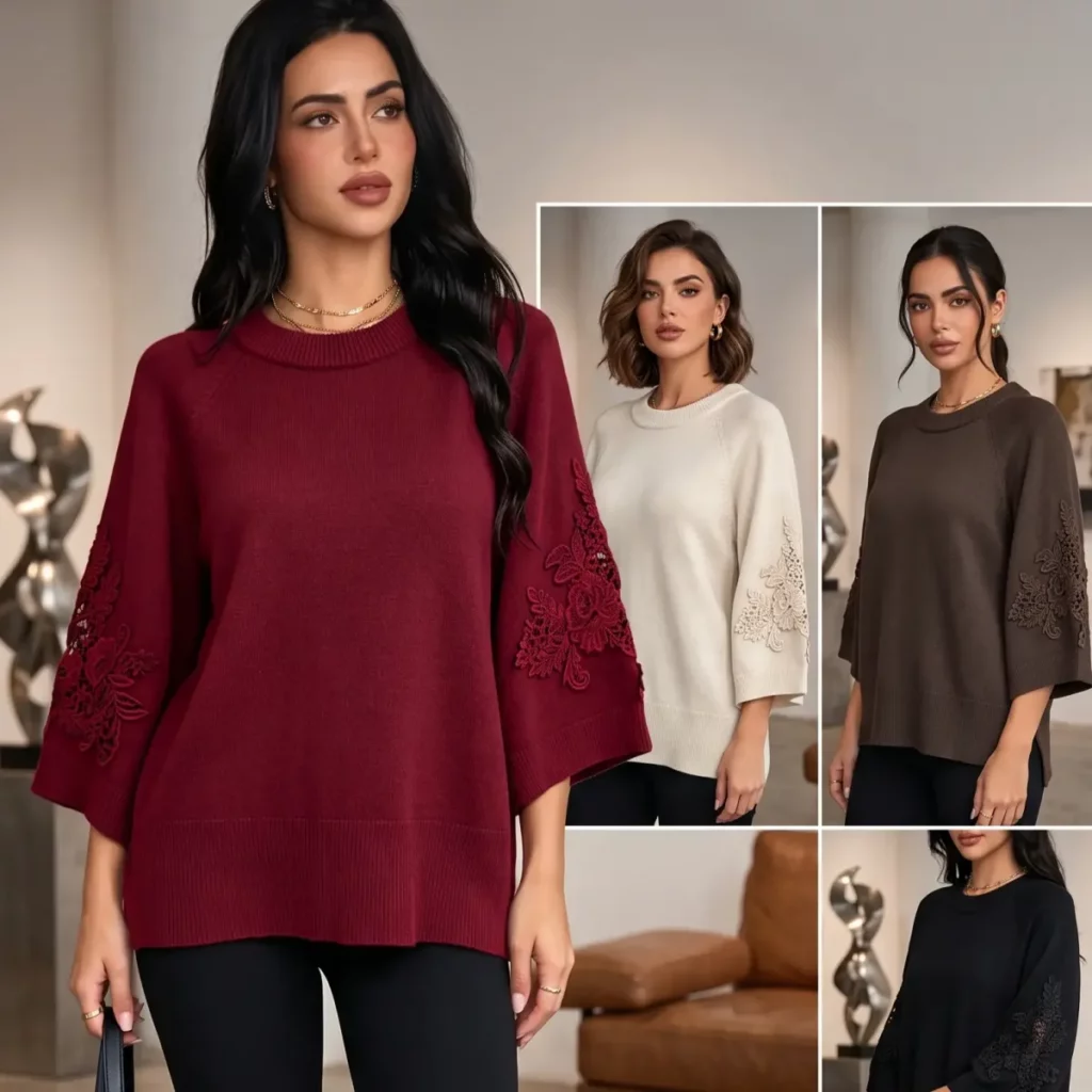 Just Woman By Matteo pull 3/4 mouw bloemstiksel beige