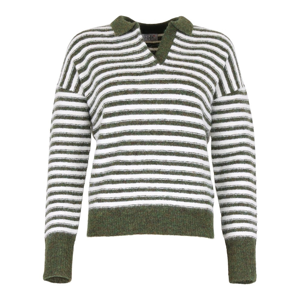 Pull met polo hals gestreept groen